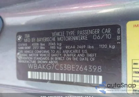 2011 BMW 335I from USA, damaged, VIN WBAKG7C53BE264398